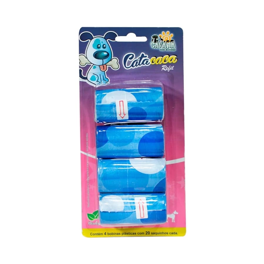 Refil Cata Caca Savana para Cães e Gatos - 4 Rolos Azul