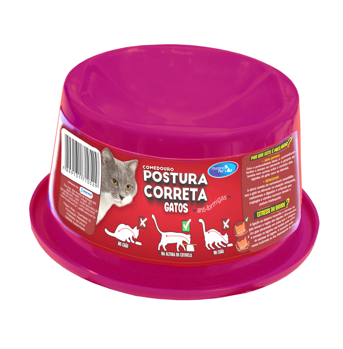 Comedouro Postura Correta para Gatos - Rosa