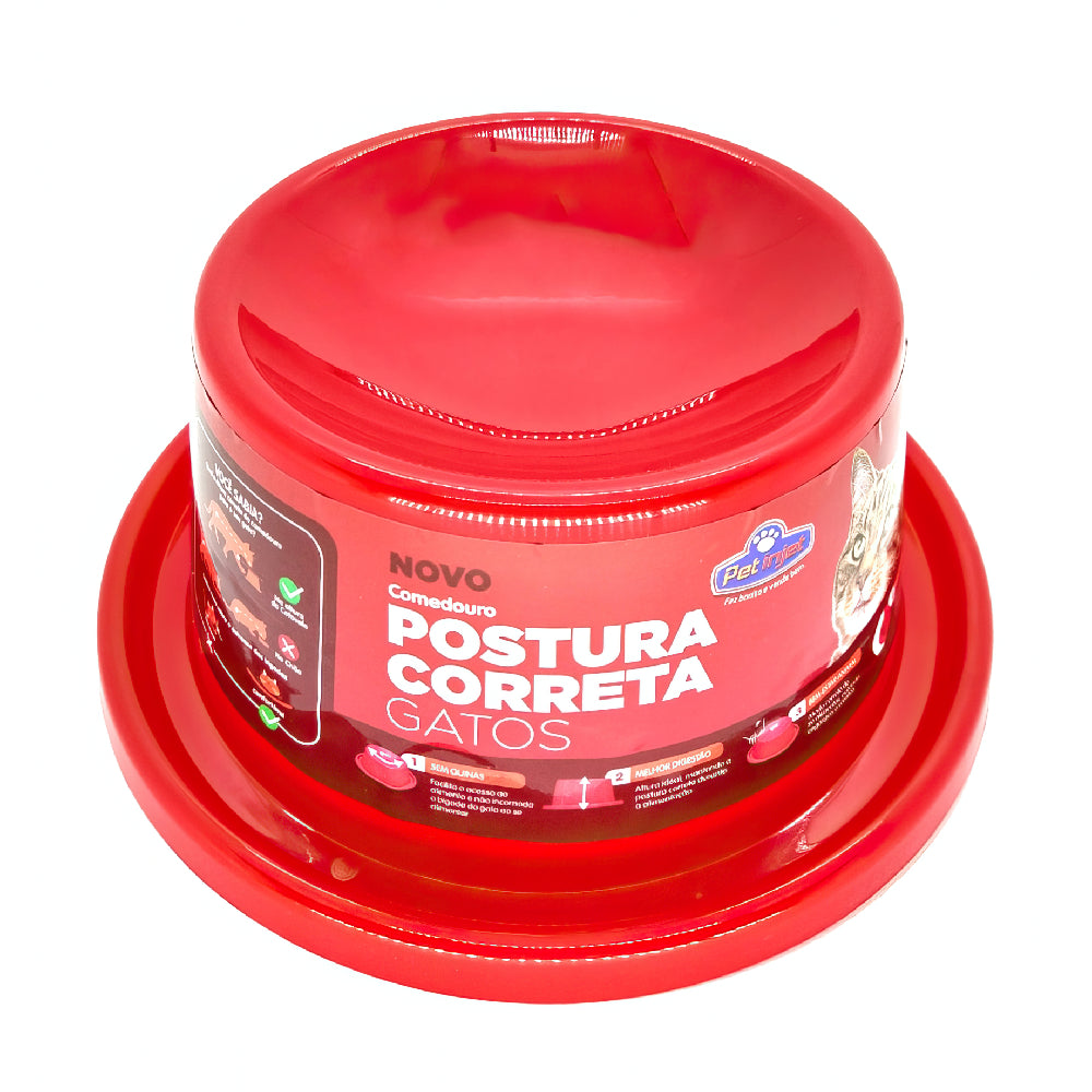 Comedouro Postura Correta para Gato - Vermelho