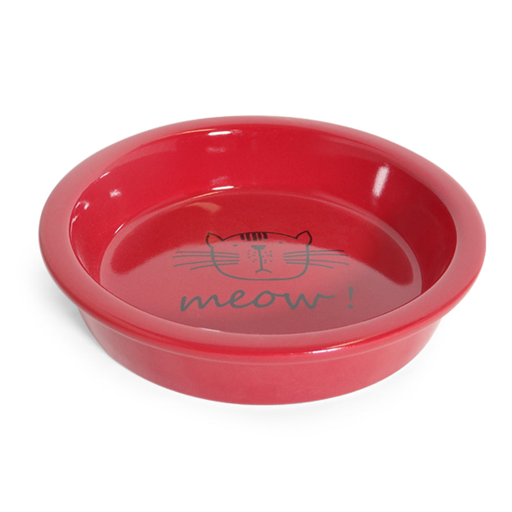 Comedouro Porcelana Meow para Gatos - Vermelho